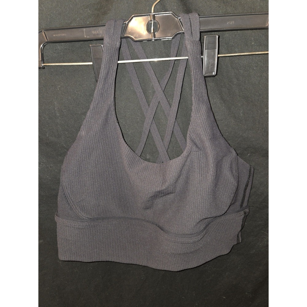 Lululemon Sports Bra Womens 6 Black Energy Longline Ribbed Straps Medium Support